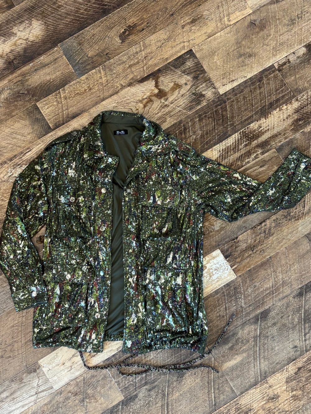Miss Me Size M Sequin Camo Military Jacket - Women's
